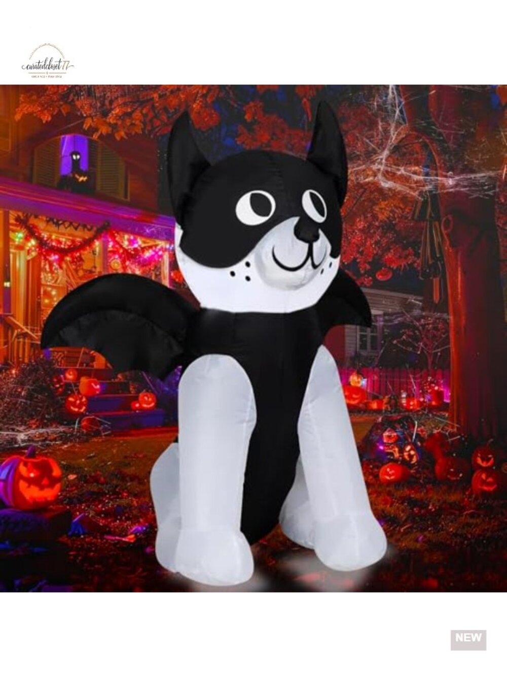 Halloween Inflatable French Bulldog w/ Bat Wings LED, 4ft Outdoor Yard